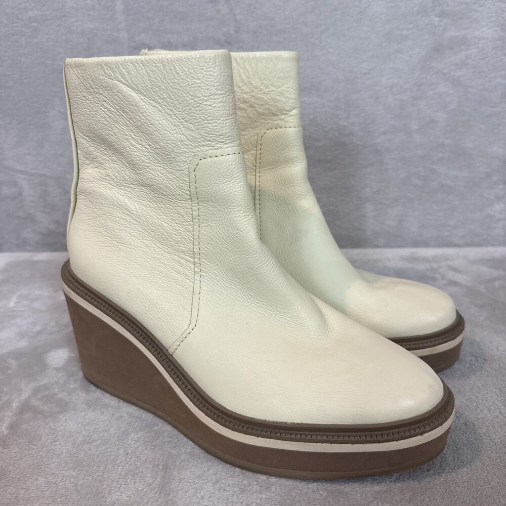 Louise Et Cie Womens Sanji Platform Wedge Bootie Sz 9 Leather Boots Cream